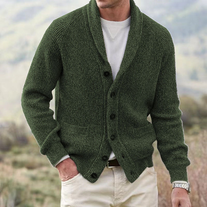 Herren Strickjacke mit trendigem Grobstrickmuster und praktischen Taschen – Taviero