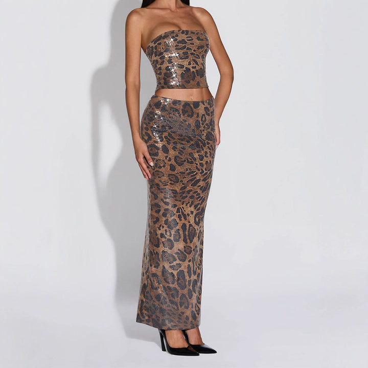 Damen Glamouröses Maxikleid mit Leopardenmuster Echo Archiv