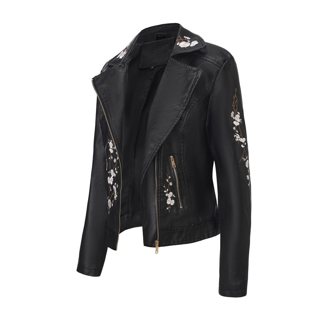 Damen nan bestickte taillierte Kunstleder Bikerjacke mit asymmetrischem Reißverschluss Echo Archiv