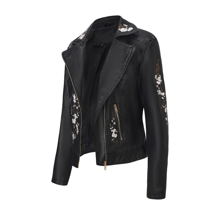Damen nan bestickte taillierte Kunstleder Bikerjacke mit asymmetrischem Reißverschluss Echo Archiv