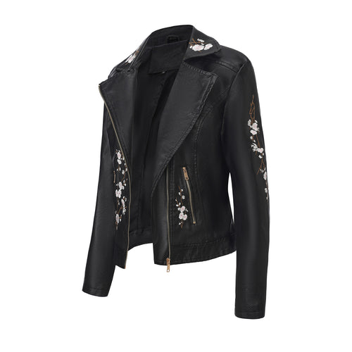 Damen nan bestickte taillierte Kunstleder Bikerjacke mit asymmetrischem Reißverschluss Echo Archiv