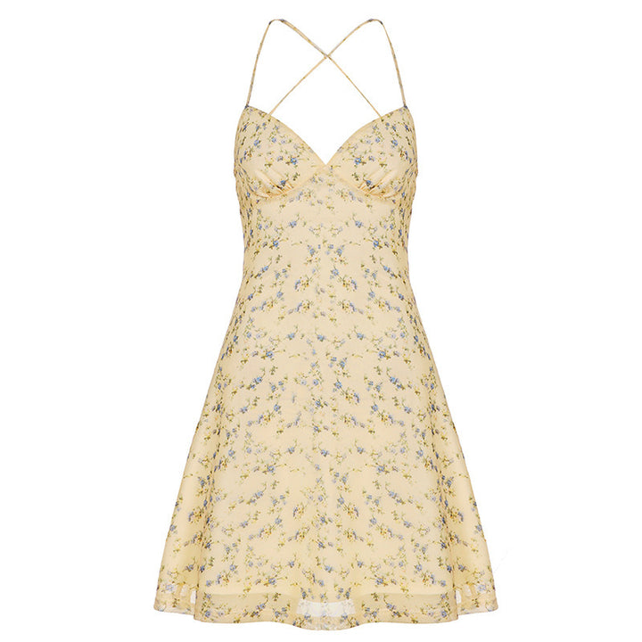 Damen Kurzarm Sommerkleid mit floralem Design und verstellbaren Spaghettiträgern Echo Archiv