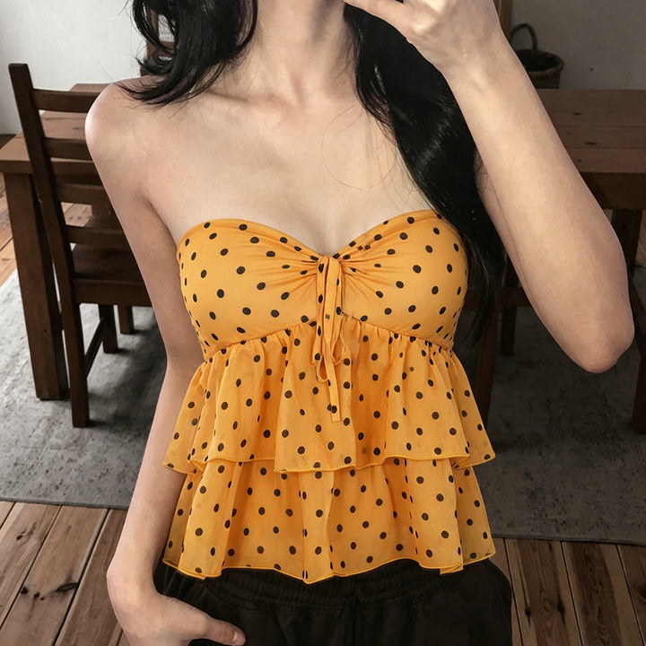 Damen luftiges Spaghetti-Trägertop mit voluminösem Rüschendesign Echo Archiv