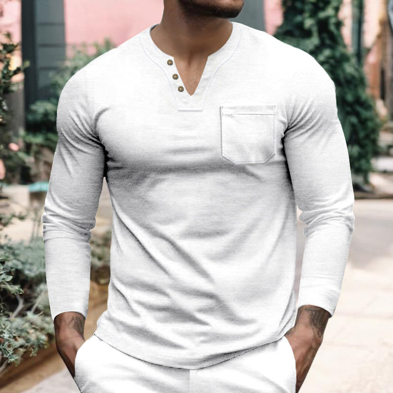 Herren Langarmshirt mit Knopfleiste und Brusttasche Echoarchiv