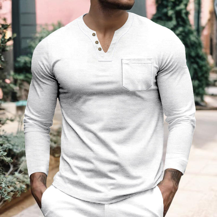 Herren Langarmshirt mit Knopfleiste und Brusttasche Echoarchiv