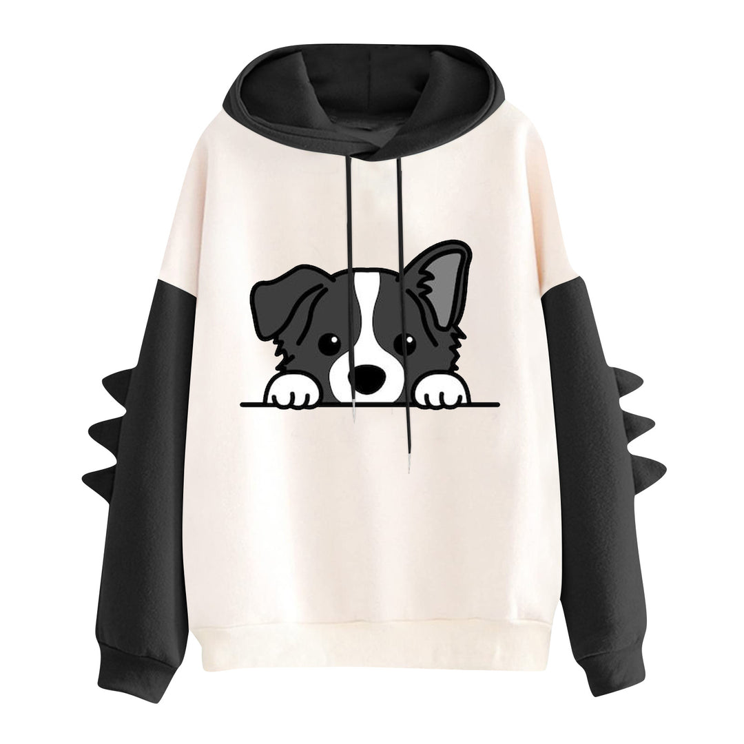 Damen Kapuzenpullover mit niedlichem Hunde‑und‑Katzen‑Print und 3D-Stacheln an den Ärmeln – Auréline