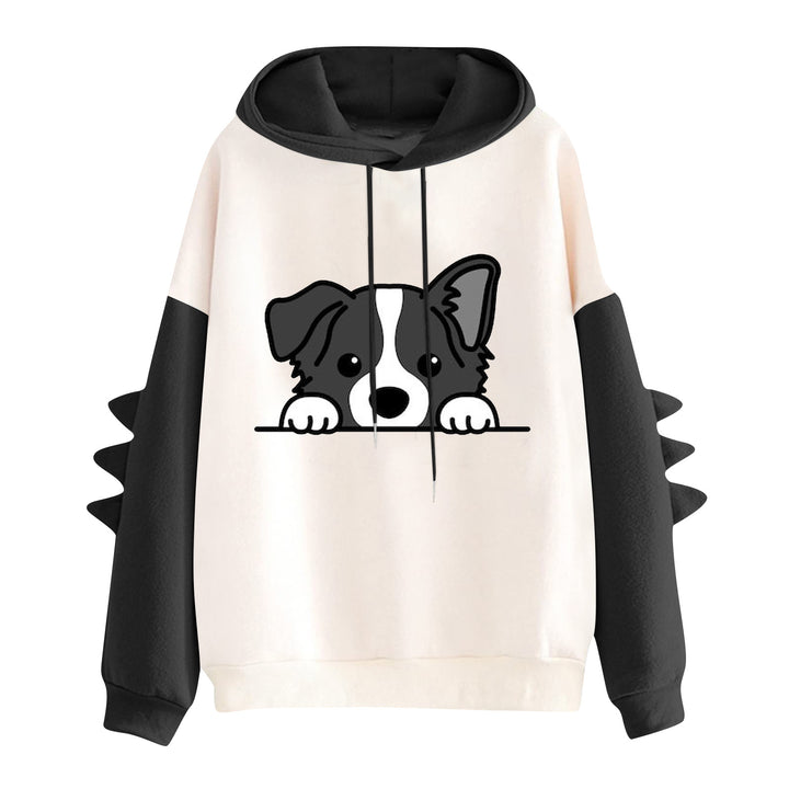 Damen Kapuzenpullover mit niedlichem Hunde‑und‑Katzen‑Print und 3D-Stacheln an den Ärmeln – Auréline