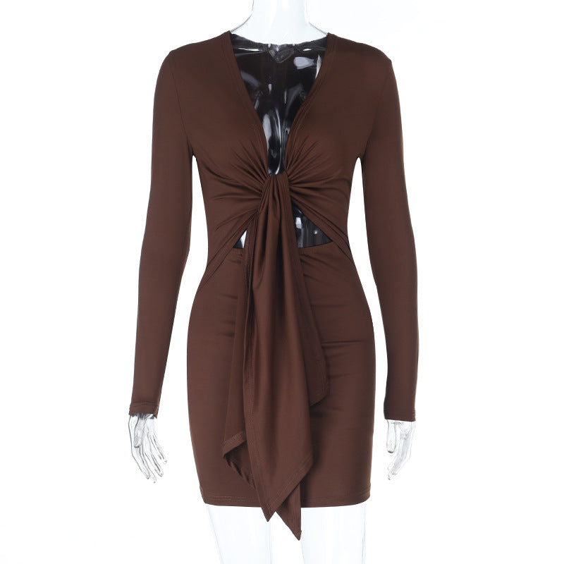 Damen figurbetontes Wickeloberteil-Kleid mit langen Ärmeln und seitlichen Cut-Outs Echo Archiv