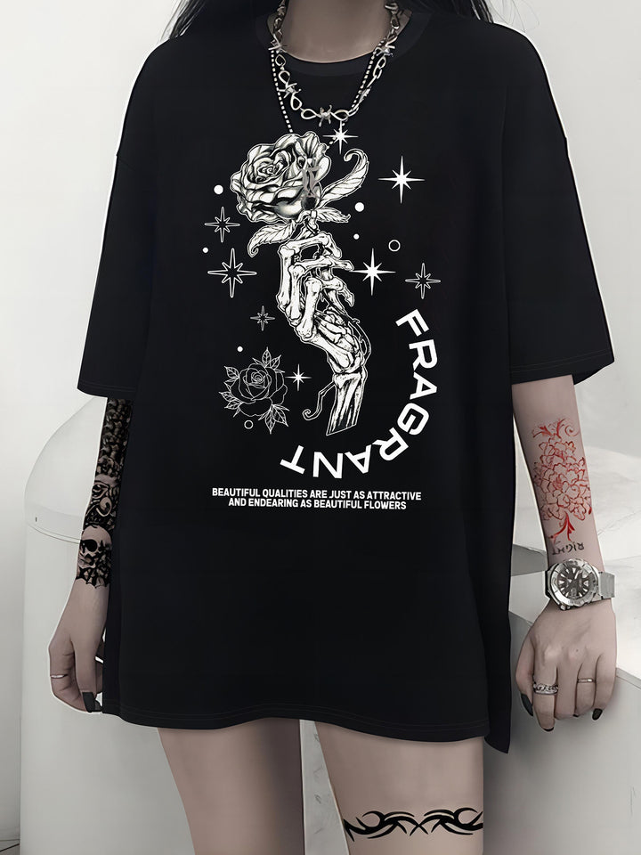 Damen T-Shirt mit künstlerischem Skelettmotiv und einzigartigem Druck Echo Archiv
