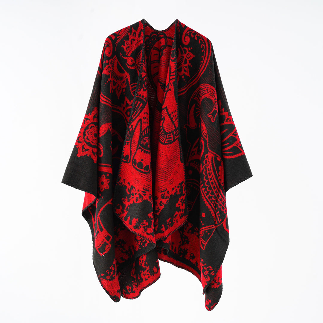 Damen Jacquard-Überwurfponcho mit doppelseitiger Webstruktur und Zierstichkante Echo Archiv