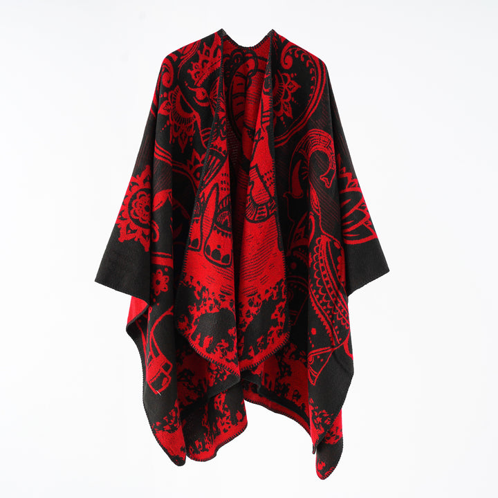 Damen Jacquard-Überwurfponcho mit doppelseitiger Webstruktur und Zierstichkante Echo Archiv