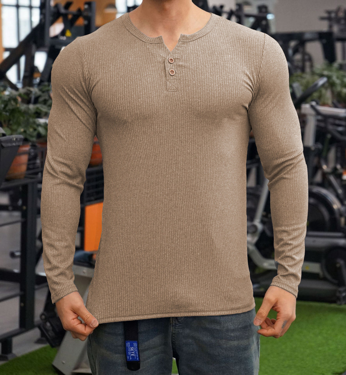 Herren Langarmshirt mit strukturiertem Design und Knopfleiste – Arvello