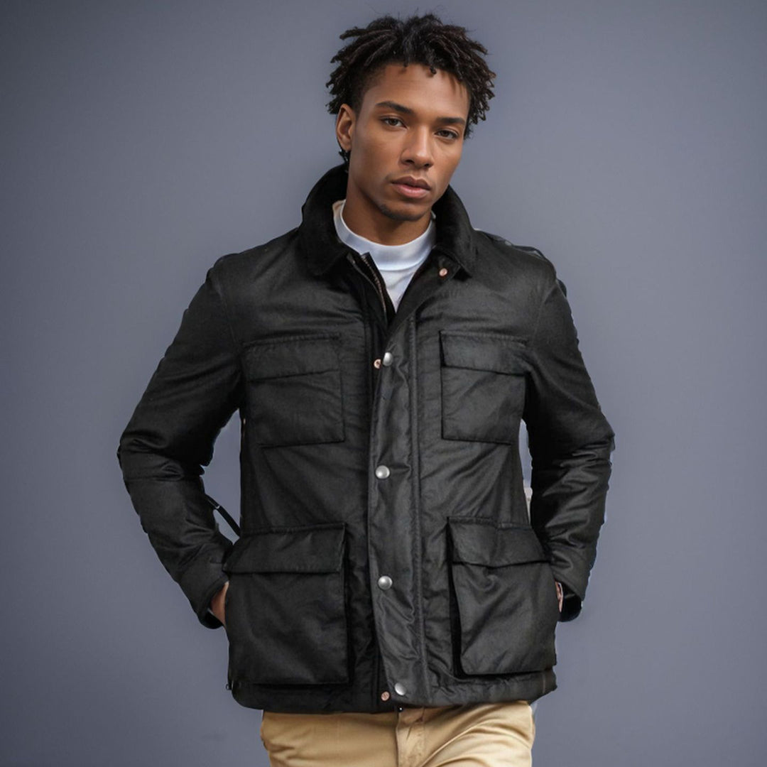 Herren modische Utility-Jacke mit mehreren praktischen Taschen und Kunstfellkragen Echoarchiv
