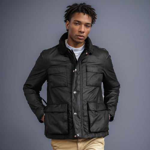 Herren modische Utility-Jacke mit mehreren praktischen Taschen und Kunstfellkragen Echoarchiv