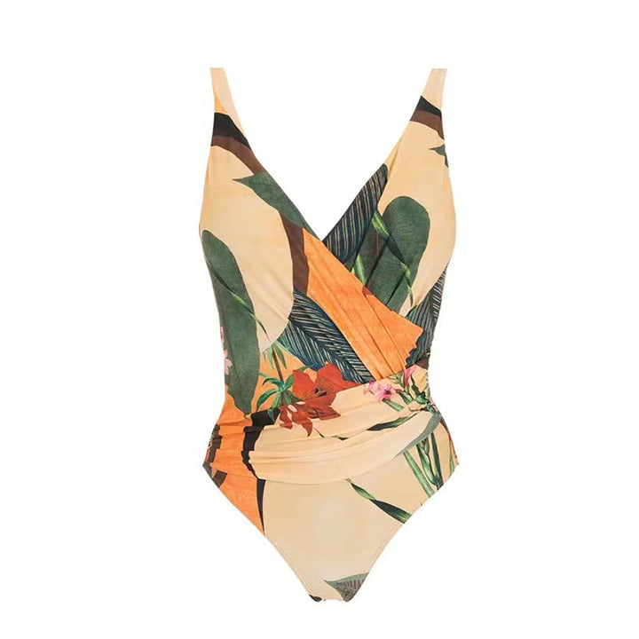 Damen Einteiler Badeanzug mit raffiniertem Wickeldesign und floralem Print Echo Archiv