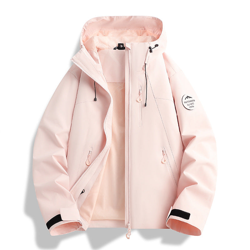 Damen Leichte wasserdichte Kapuzenjacke mit Teddy‑Charm und verdeckten Reißverschlusstaschen Echoarchiv