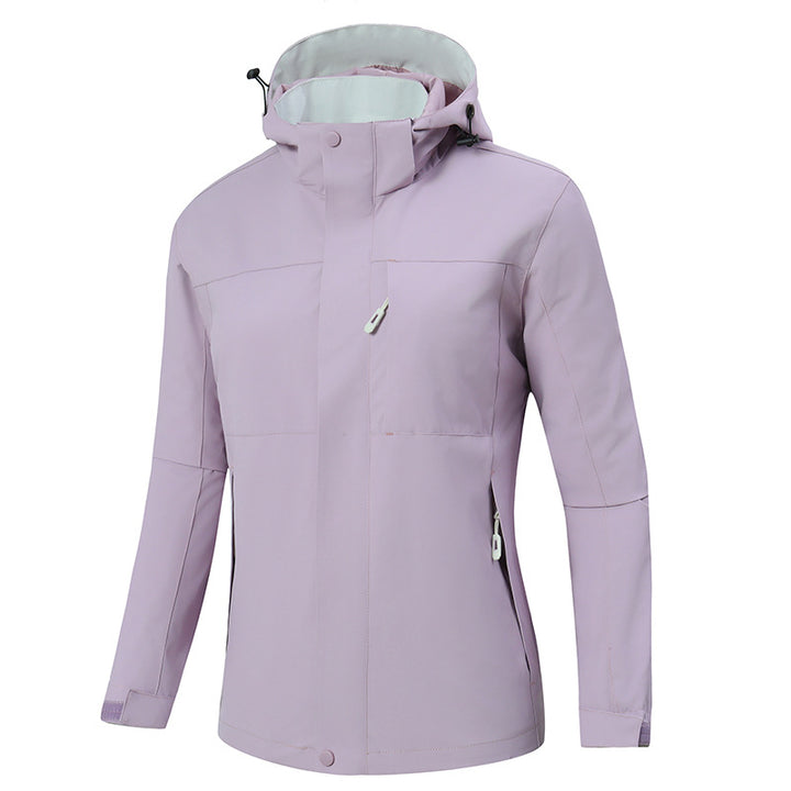 Herren Minimalistische wasserdichte Softshell‑Jacke mit kontrastfutter, verstellbarer Kapuze und verdeckten Reißverschlüssen Echoarchiv