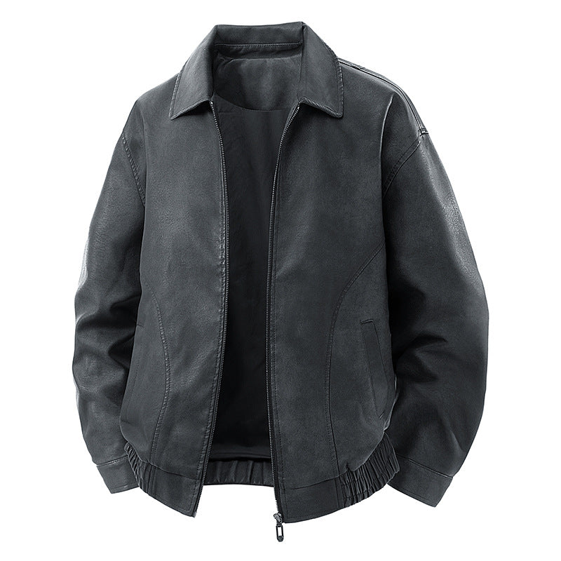 Herren legerer Lederblouson mit Reißverschluss und elastischem Saum Echo Archiv