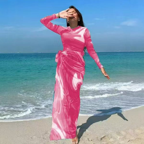 Damen Elegantes Maxi-Kleid mit Wickelgürtel Echo Archiv