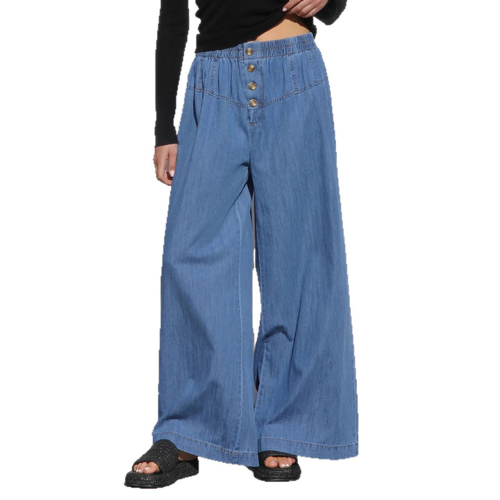 Damen nan weite Highwaist-Jeanshose mit elastischem Bund und dekorativer Knopfleiste Echo Archiv