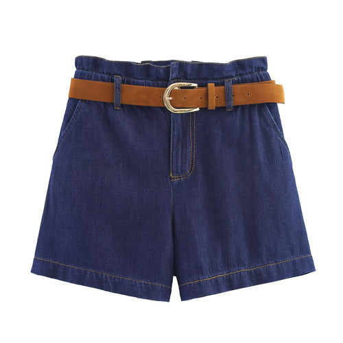 Damen Denim-Shorts mit hochwertigem Ledergürtel und elastischem Bund Echo Archiv