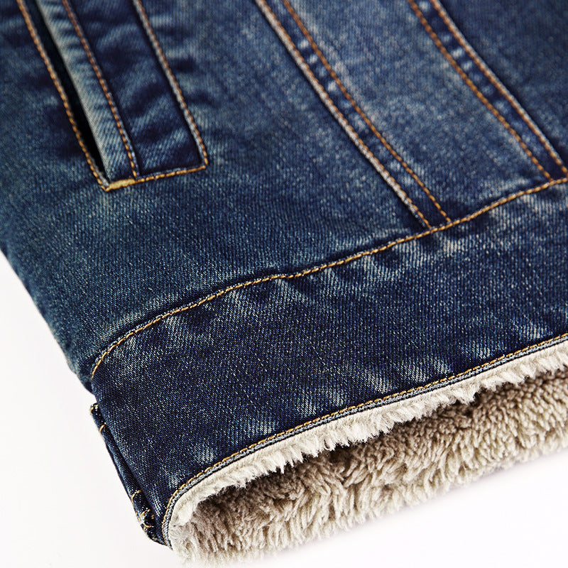 Herren Jeansjacke im Worker‑Look mit Stehkragen, Brustpattentaschen und Ziernähten – Denvaro