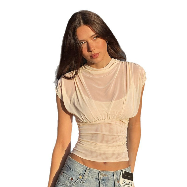 Damen elegantes Oberteil mit modischen Raffungen und transparentem Stoff Echo Archiv