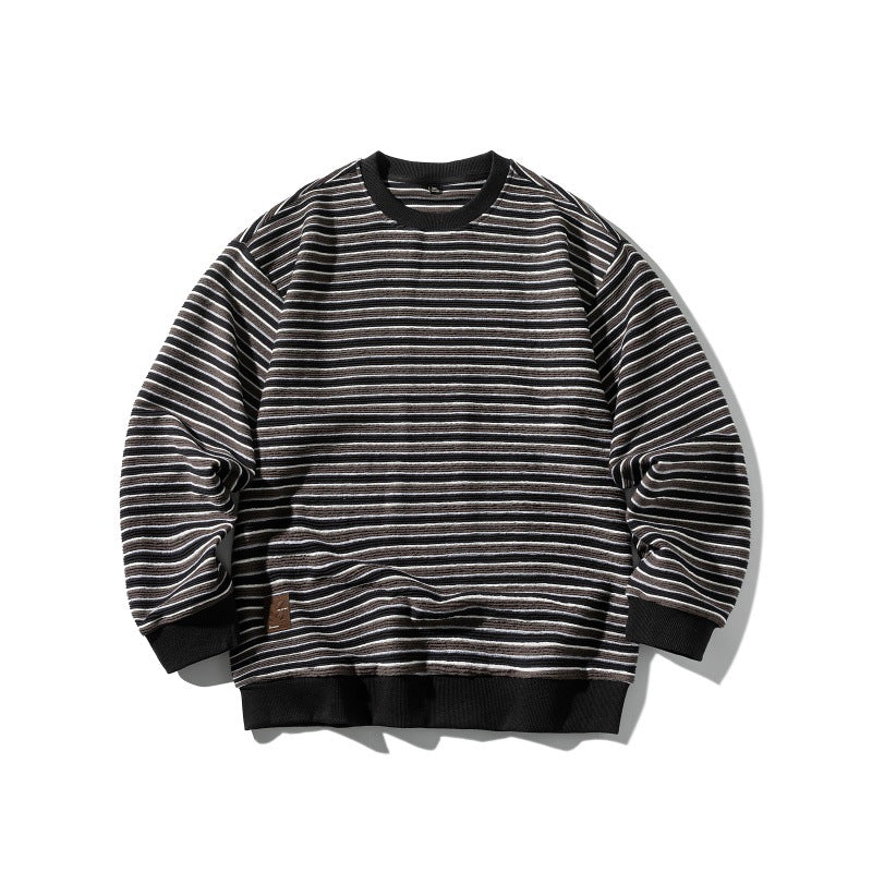 Unisex Gestreiftes Oversize Strick-Sweatshirt mit gerippten Bündchen und Rundhals Echoarchiv