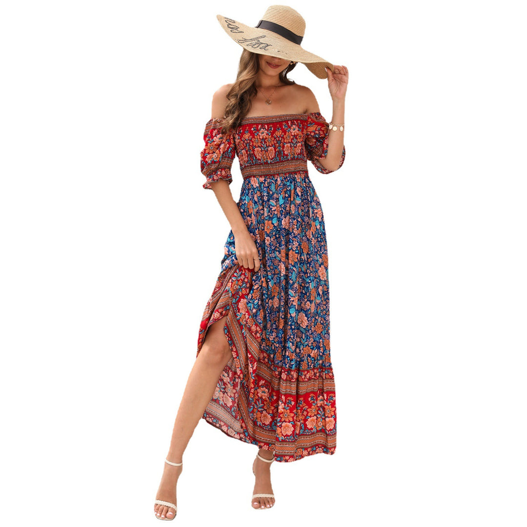 Damen Maxi-Kleid mit schulterfreier Passform und floralen Mustern Echo Archiv