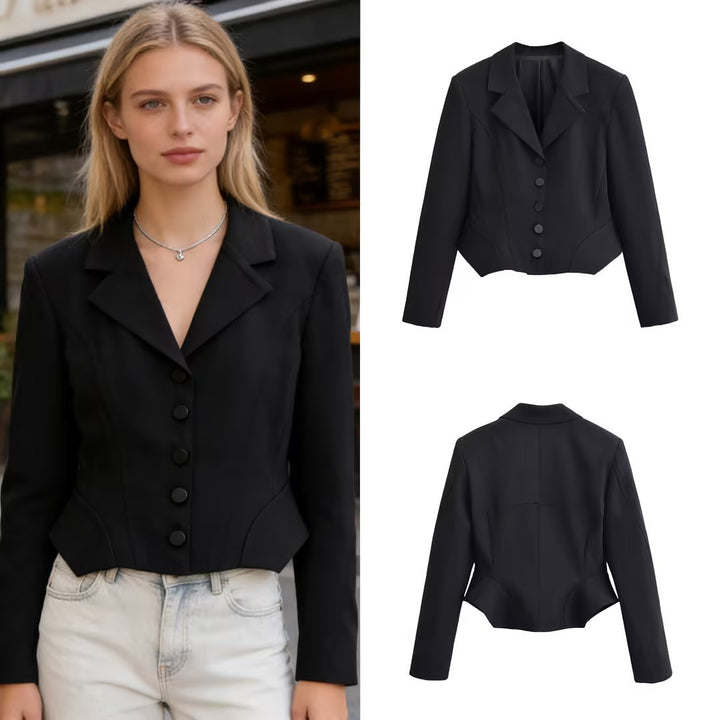 Damen Taillierter Cropped-Blazer mit Wiener Nähten und matt bezogenen Knöpfen Echo Archiv