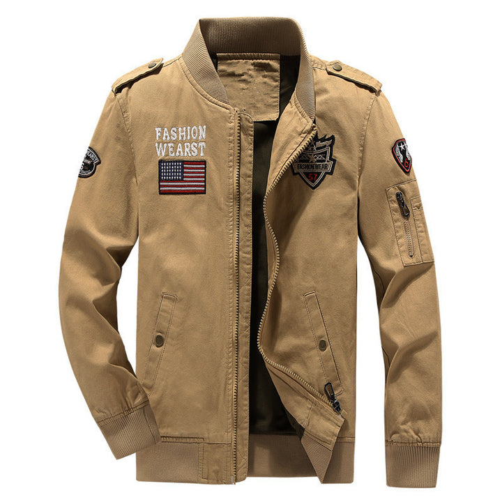 Herren Baumwoll-Canvas Bomberjacke im Field-Stil mit Badge‑Applikationen und Ärmeltasche – Brevano