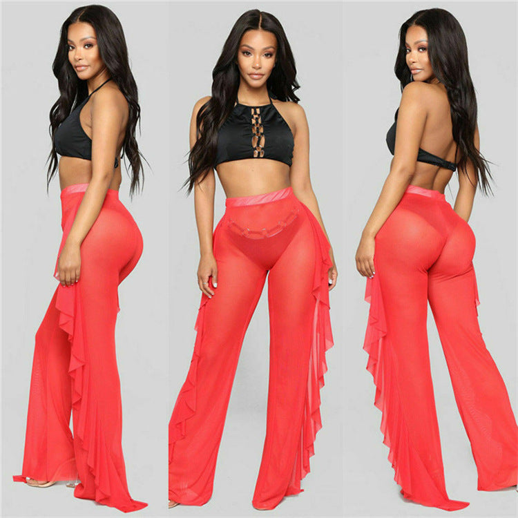 Damen transparente Strandhose mit asymmetrischem Rüschenbesatz Echo Archiv