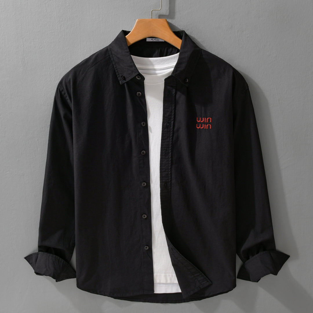 Herren Baumwoll-Overshirt-Hemdjacke mit dezenter Logo-Stickerei und entspanntem Schnitt Echoarchiv