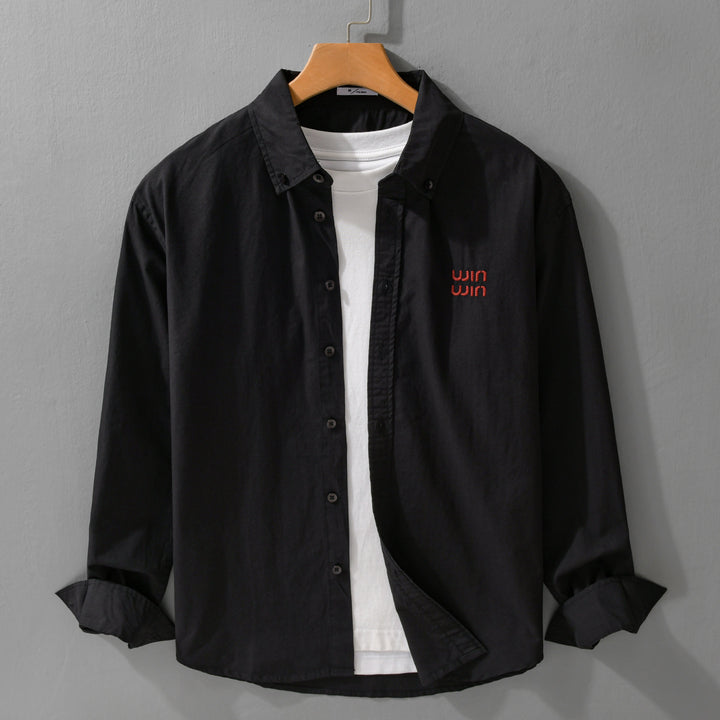 Herren Baumwoll-Overshirt-Hemdjacke mit dezenter Logo-Stickerei und entspanntem Schnitt Echoarchiv