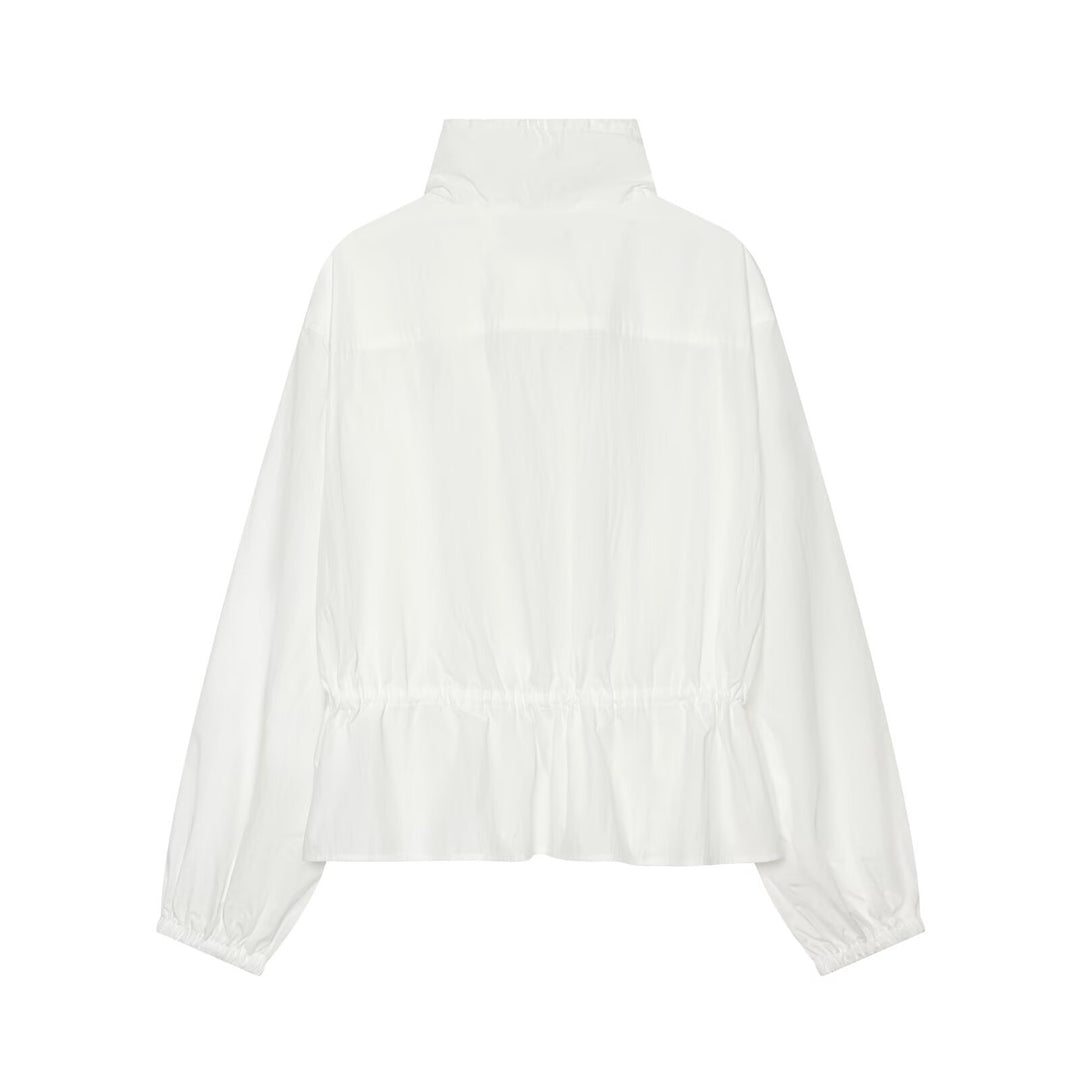 Damen Leichte Cropped Windjacke mit Tunnelzugkragen und Taillenraffung Echo Archiv
