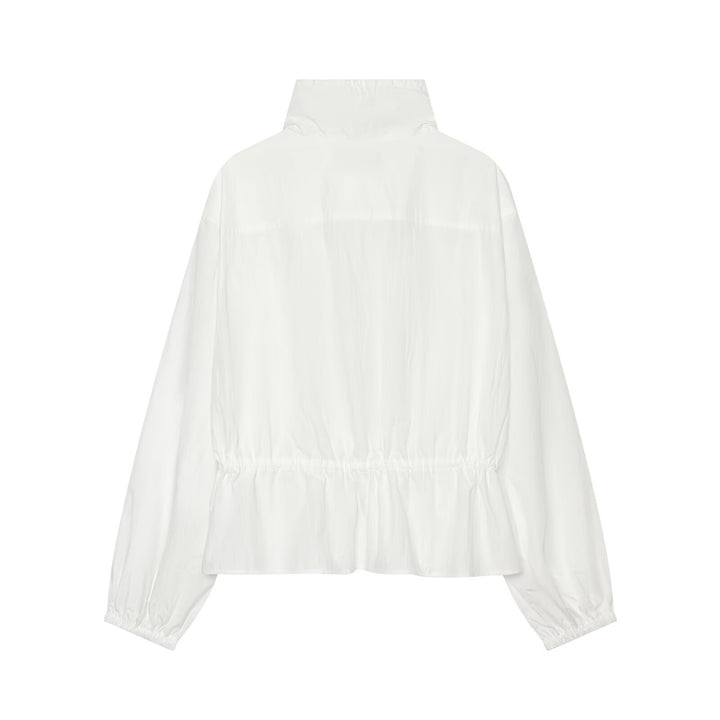 Damen Leichte Cropped Windjacke mit Tunnelzugkragen und Taillenraffung Echo Archiv