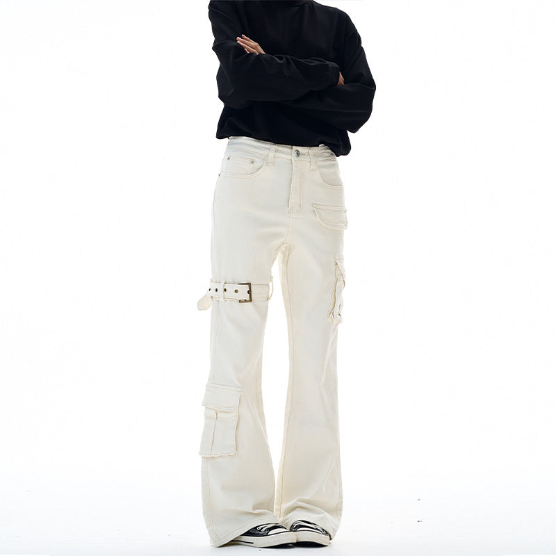 Damen Cargo-Flared-Jeans mit hoher Bundlinie, Utility-Taschen und Beinschnalle Echo Archiv