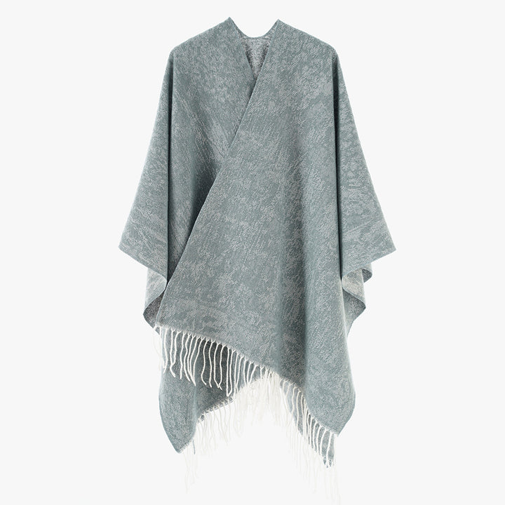 Damen Oversized Strickponcho mit Fransensaum – Avérine