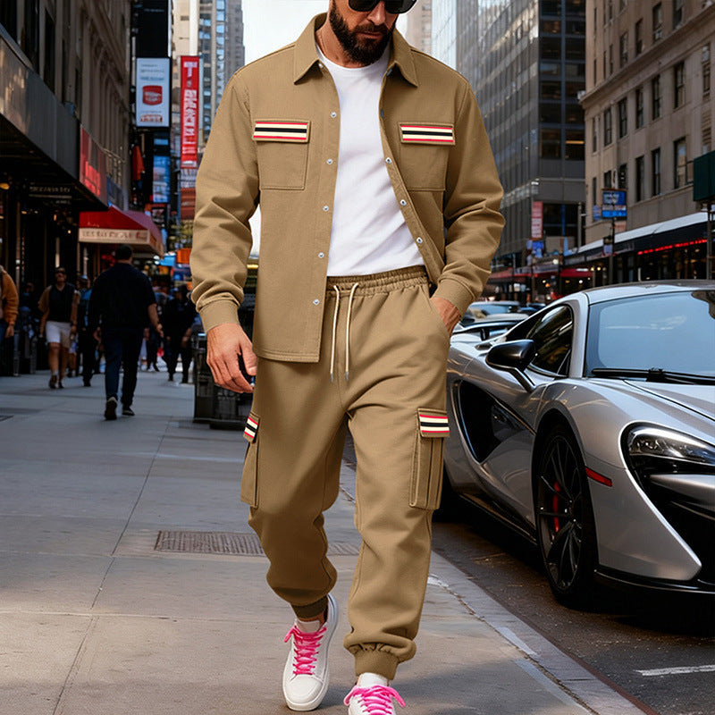 Herren Urbanes zweiteiliges Utility-Joggingset mit Overshirt und Cargo-Hose Echoarchiv