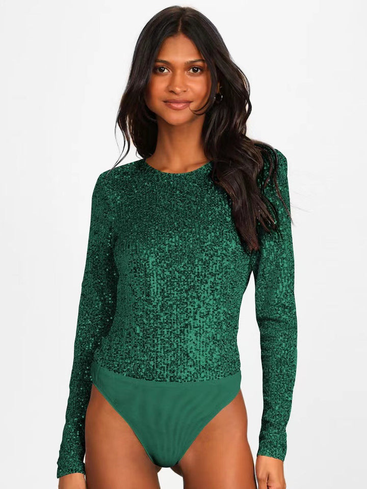 Damen Funktionsreicher Pailletten-Bodysuit mit langem Arm Echoarchiv