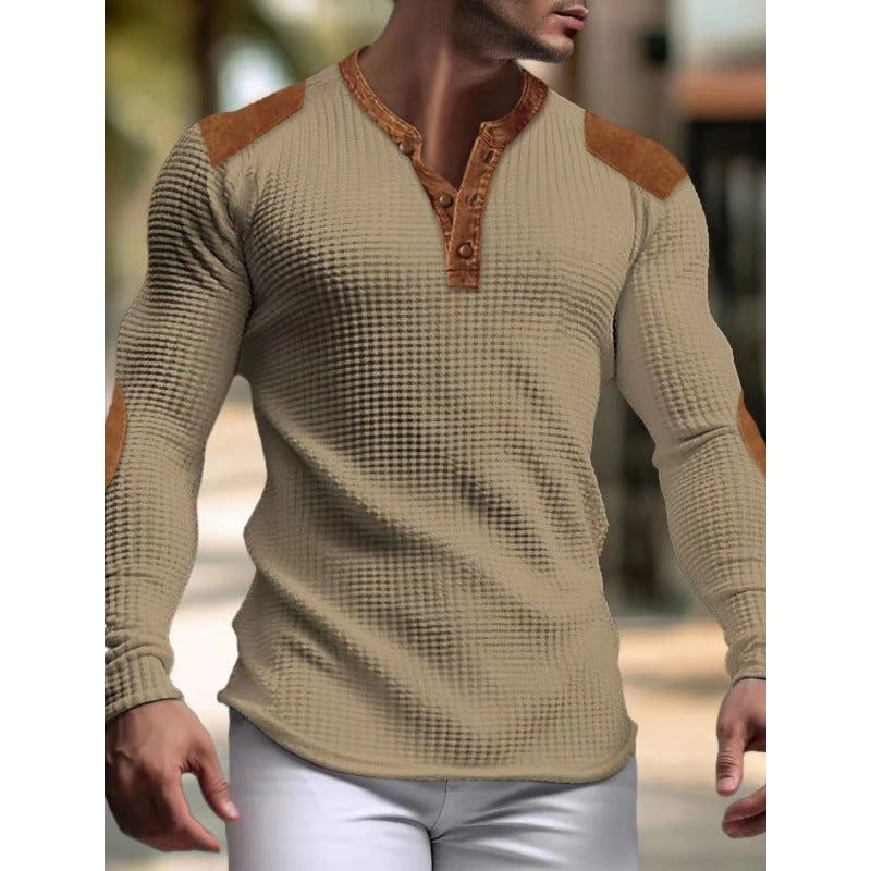 Herren Langärmeliges Shirt mit Struktur und Lederapplikationen Echoarchiv