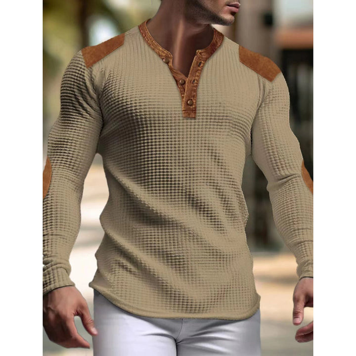 Herren Langärmeliges Shirt mit Struktur und Lederapplikationen Echoarchiv