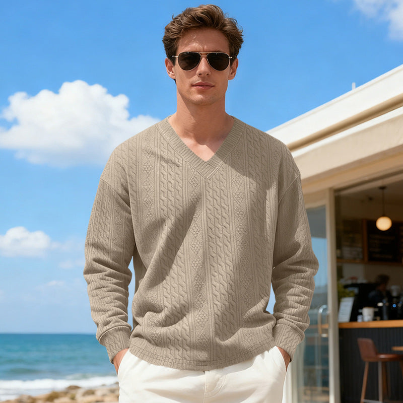 Herren Strickpullover mit V-Ausschnitt und Zopfmuster Echoarchiv