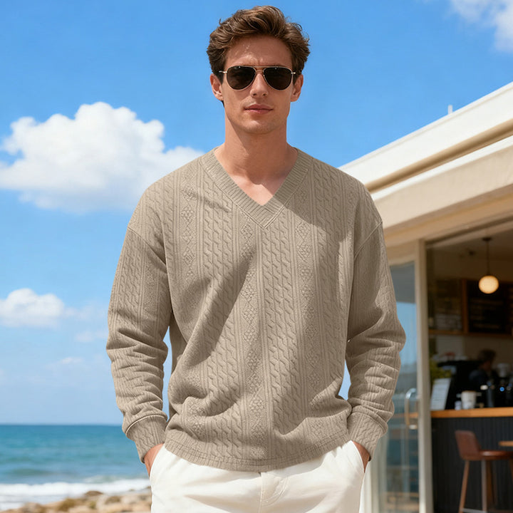 Herren Strickpullover mit V-Ausschnitt und Zopfmuster Echoarchiv