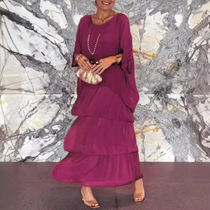 Damen nan mehrlagiges Stufenmaxikleid mit weitem Fledermausoberteil und stufigem Volantrock Echo Archiv