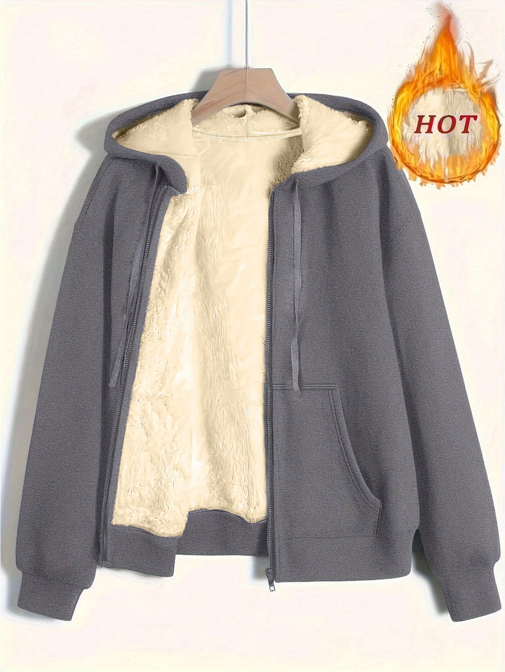 Damen kuschelige Fleecejacke mit Reißverschluss und Kapuze – Célinea