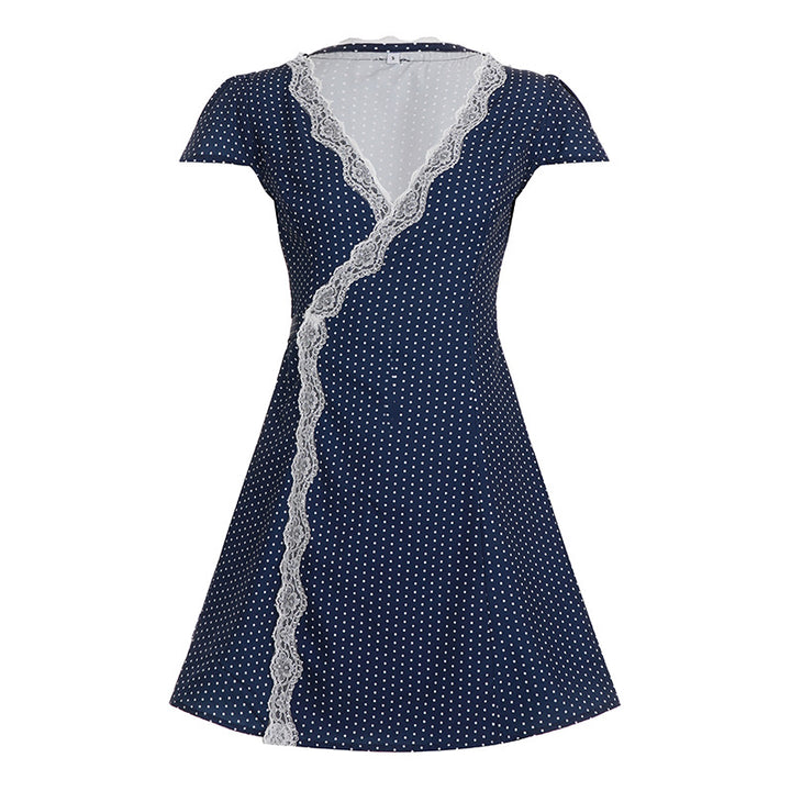Damen Polka Dot Wickelkleid mit Spitzenakzenten Echo Archiv
