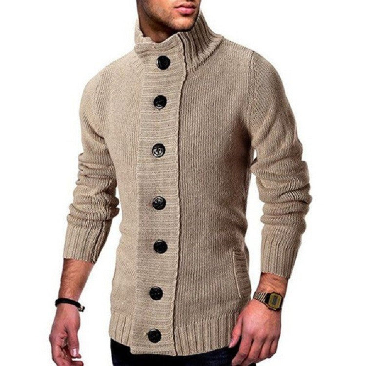 Herren Strickjacke mit dekorativem Stehkragen und Knopfverschluss Echoarchiv