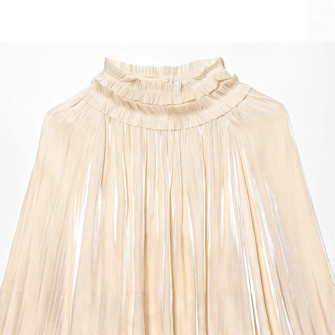 Damen nan plissierte Highneck-Bluse mit Volantkragen, Ballonärmeln und elastischen Bündchen Echo Archiv