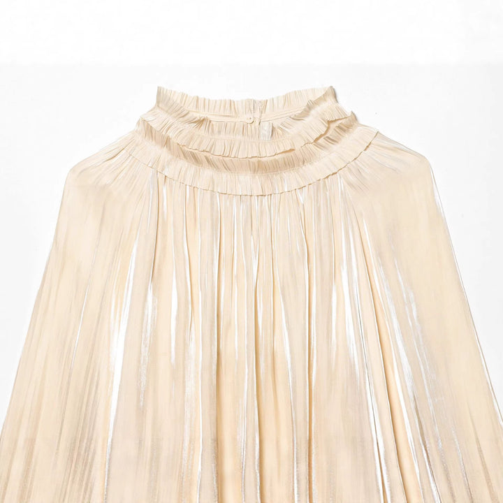 Damen nan plissierte Highneck-Bluse mit Volantkragen, Ballonärmeln und elastischen Bündchen Echo Archiv